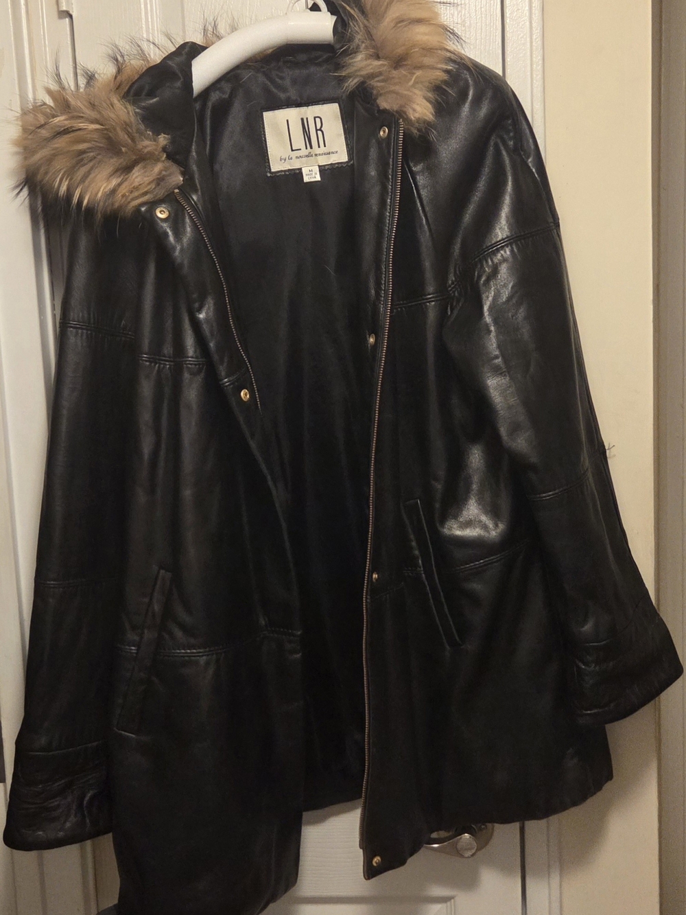 LNR Women's Black Jacket with Faux-Fur Trim Hood (NEEDS REPAIR)